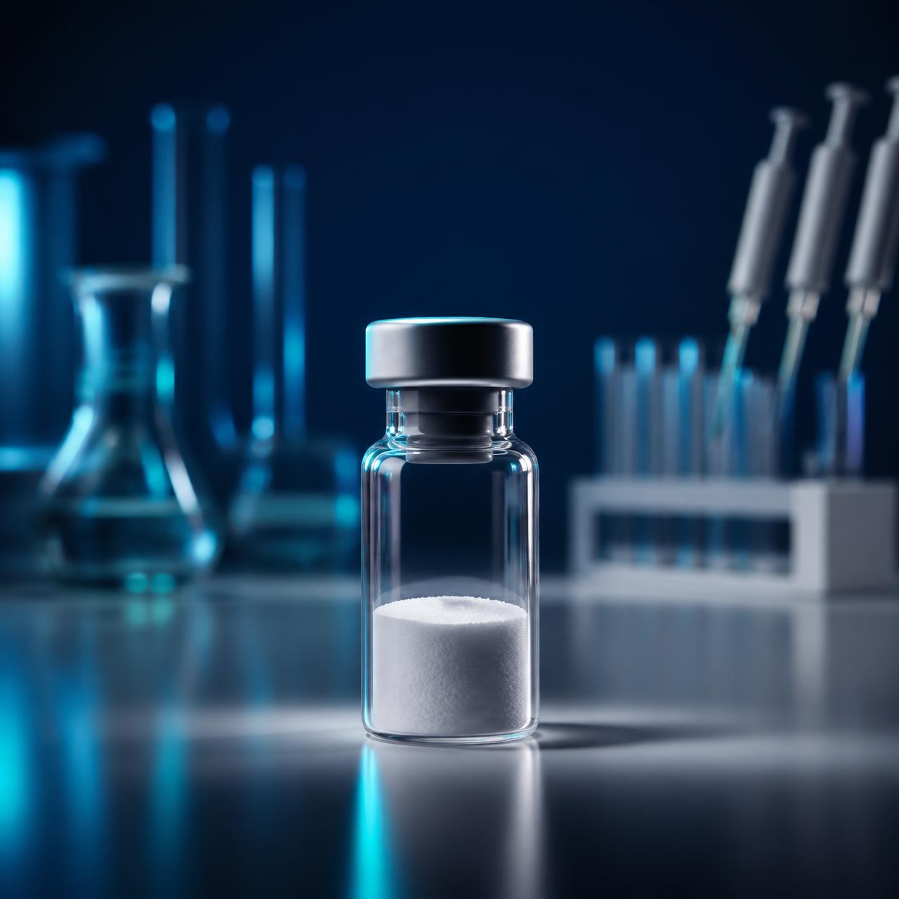 Research vial on a laboratory bench